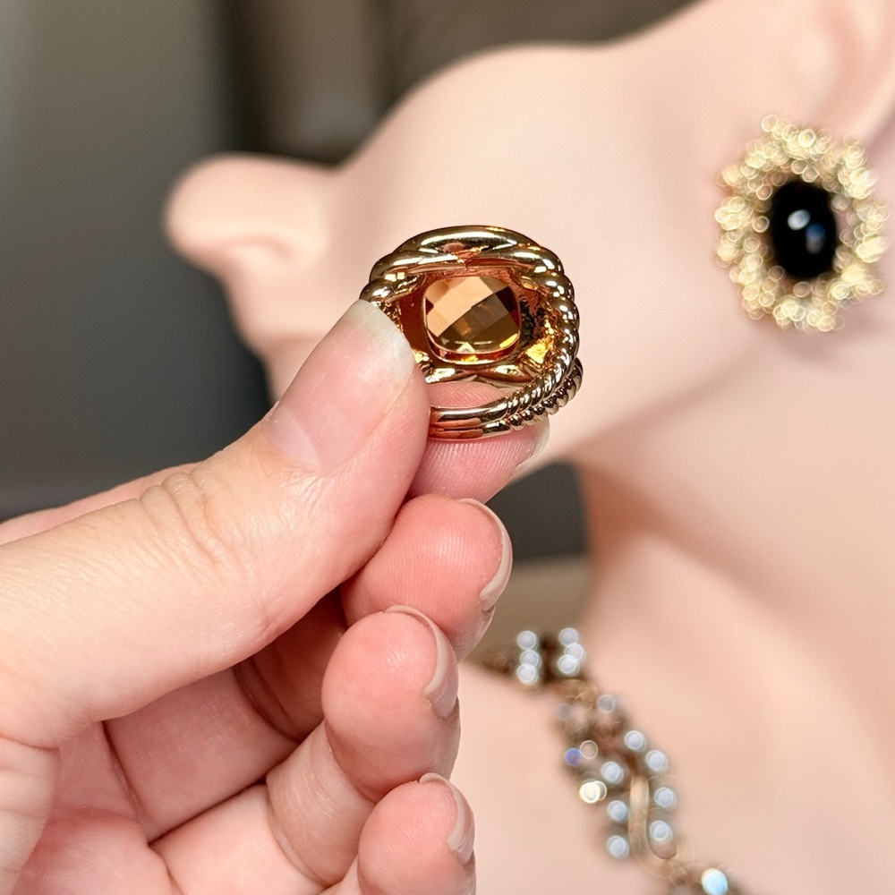Gold Citrine Halo Cocktail Ring - Picture 6 of 11
